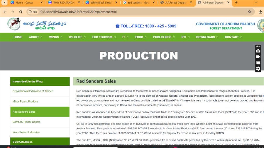 Andhra Pradesh Forest Department red sanders sales page screenshot