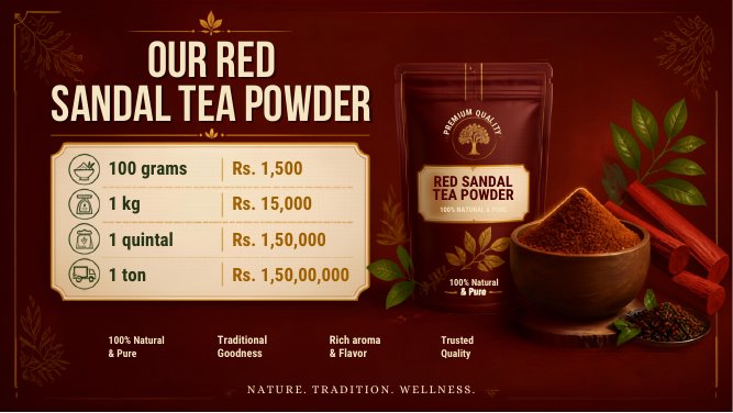 Red sandal tea powder — tradition and wellness product visual